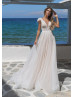 Beaded Ivory Lace Tulle Flowy Beach Wedding Dress